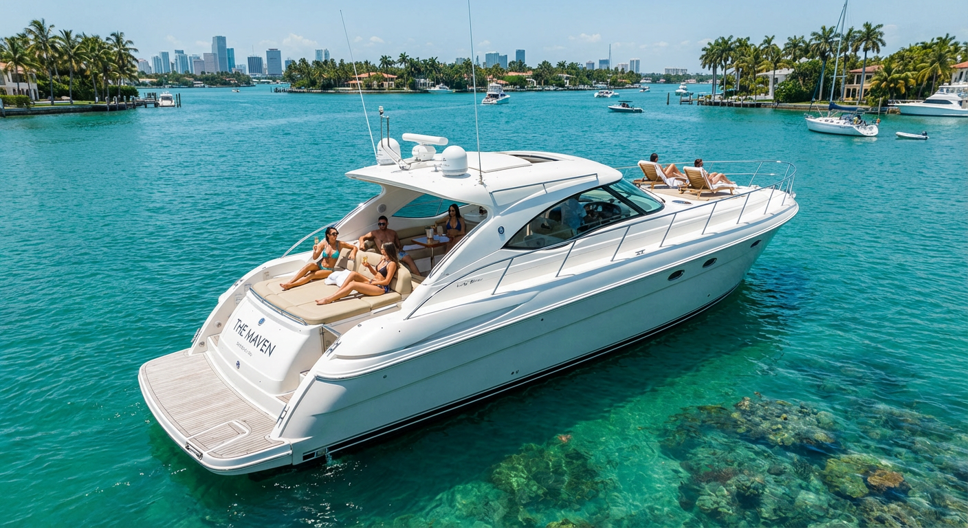 Azure Escape sport cruiser side profile on Miami water