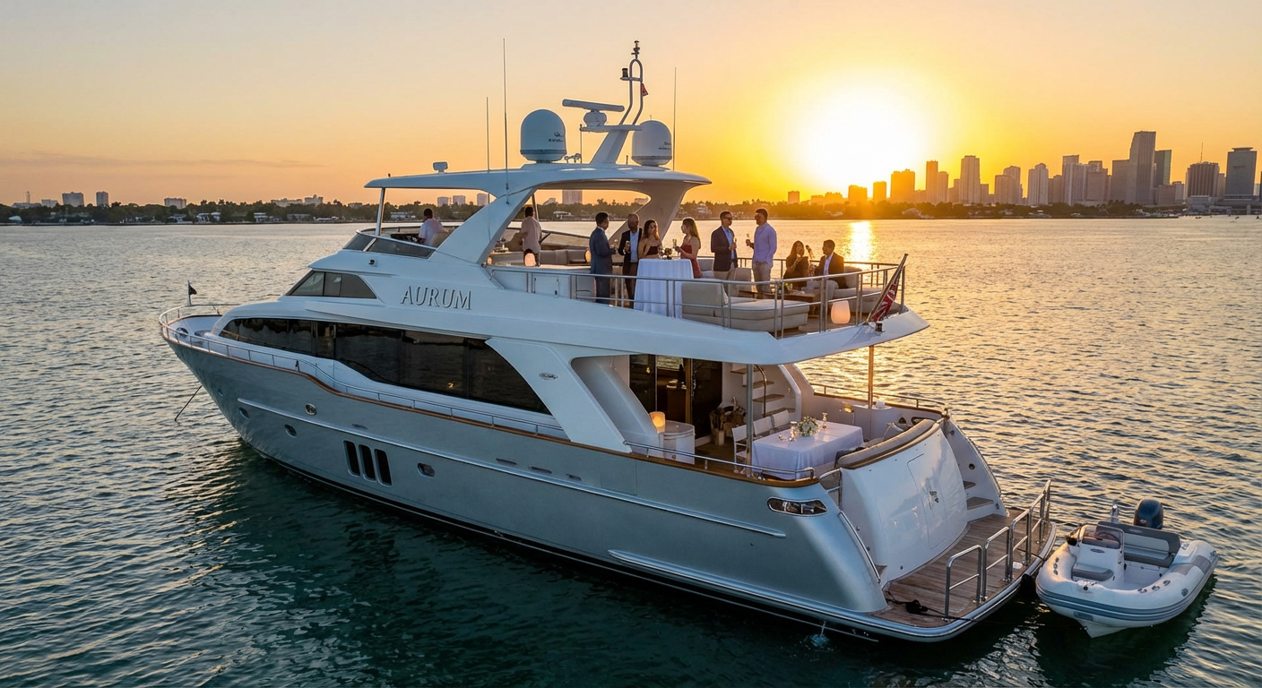 The Meridian luxury 65-foot Azimut yacht cruising in Miami Biscayne Bay